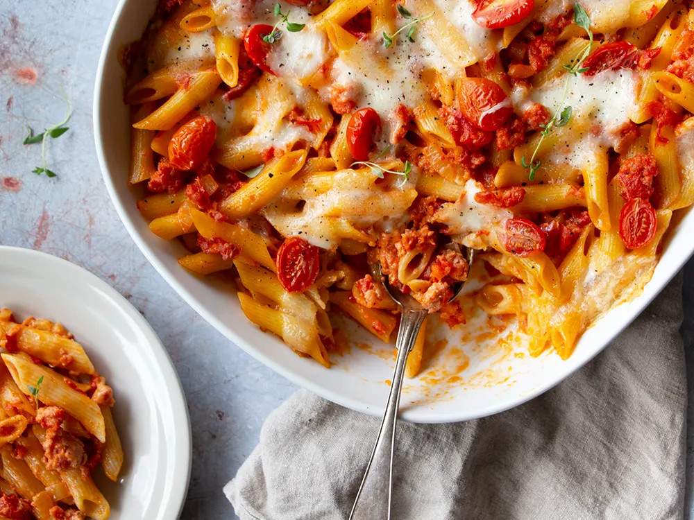 PASTAGRATÄNG MED SALSICCIA
